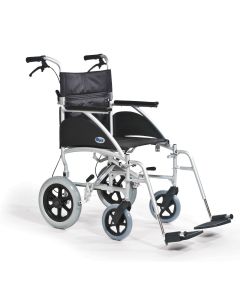 Days Swift Aluminium Folding Transit Wheelchair in Silver Viewed From The Side
