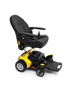 Van Os Medical Excel Quest powerchair in yellow viewed from the side
