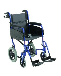 Invacare Alu Lite Transit wheelchair viewed from the side angle showing the attendant brakes