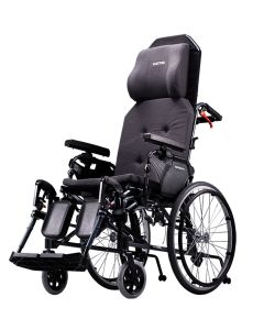 Karma MVP 502 reclinnig wheelchair viewed from the side showing the leg rests