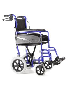 R Healthcare Dash Capri Transit Wheelchair in blue viewed from the side