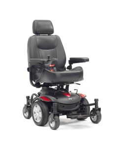 The Titan AXS six wheeled power chair shown from the side