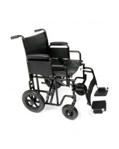 Ugo Atlas Bariatric Steel Transit Wheelchair shown with leg rests and calf strap visible