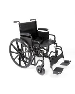 The Atlas extra wide super strong folding steel framed wheelchair shown from the side view