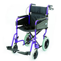 A purple transit wheelchair