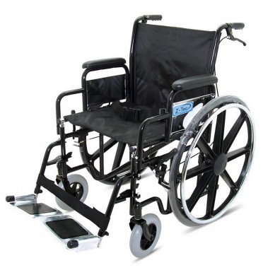 A black heavy duty extra wide bariatric wheelchair