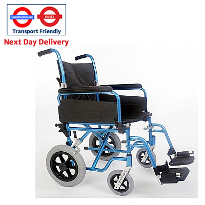 The Esteem alloy transit wheelchair shown in blue