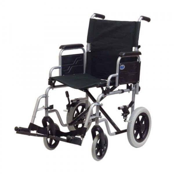 Days Whirl Folding Transit Wheelchair in grey shown from the side view