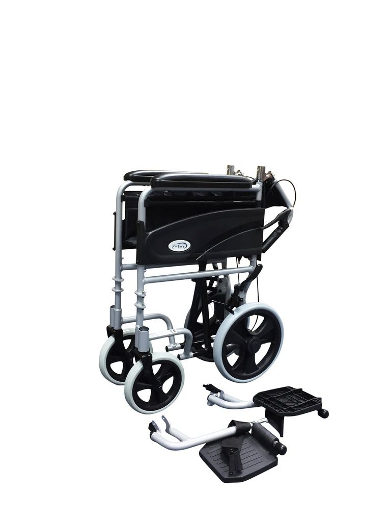 Z-Tec 601X Aluminium Transit Wheelchair shown with foot rests removed