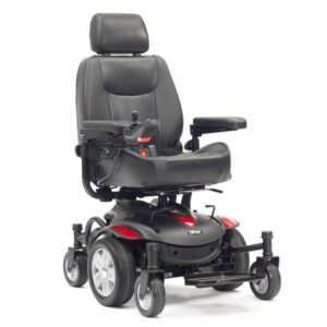The 6 wheeled Titan AXS powerchair in red